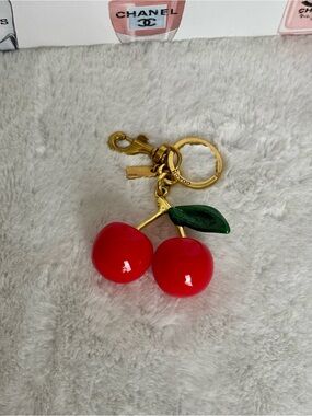Cherry Keychain Bag Charm - Gold Hardware, Red